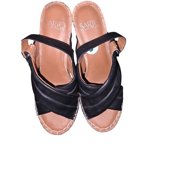 Women Open Toe Franco Sarto Black Wedge Sandals Size 8 - Picture 3 of 9
